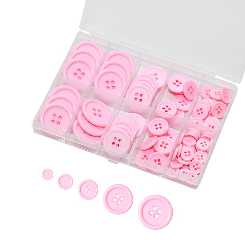 Lilaly 100 pcs Buttons for Crafts Buttons, Button DIY Buttons, Mixed Sewing Buttons, 5 Sizes of Round Mixed Buttons Suitable for for Crafts, Coats, Shirts, Pants, Shorts and More(Pink) - Image 1